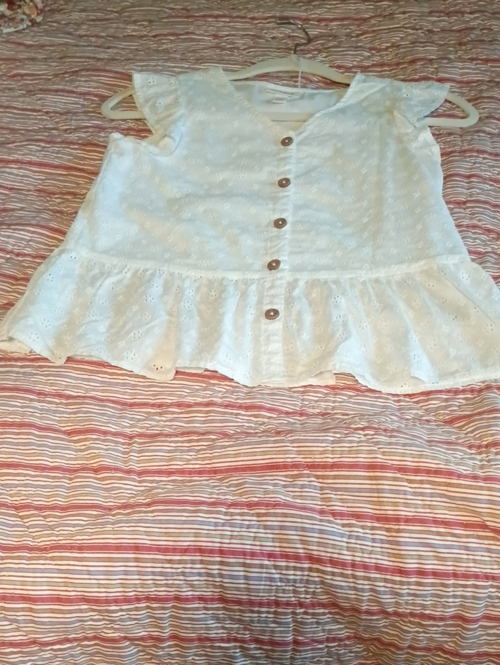 Cat & Jack White Eyelet Ruffle Tank with Wood Buttons